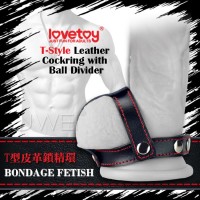 BONDAGE FETISH 虐恋系列-T字睪丸紧箍持久皮革套环
