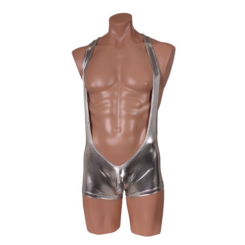 Impacted iron plate suspender boxer shorts silver