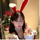 Christmas headpiece, red bunny ear hair accessory, cute plush bunny girl hat.